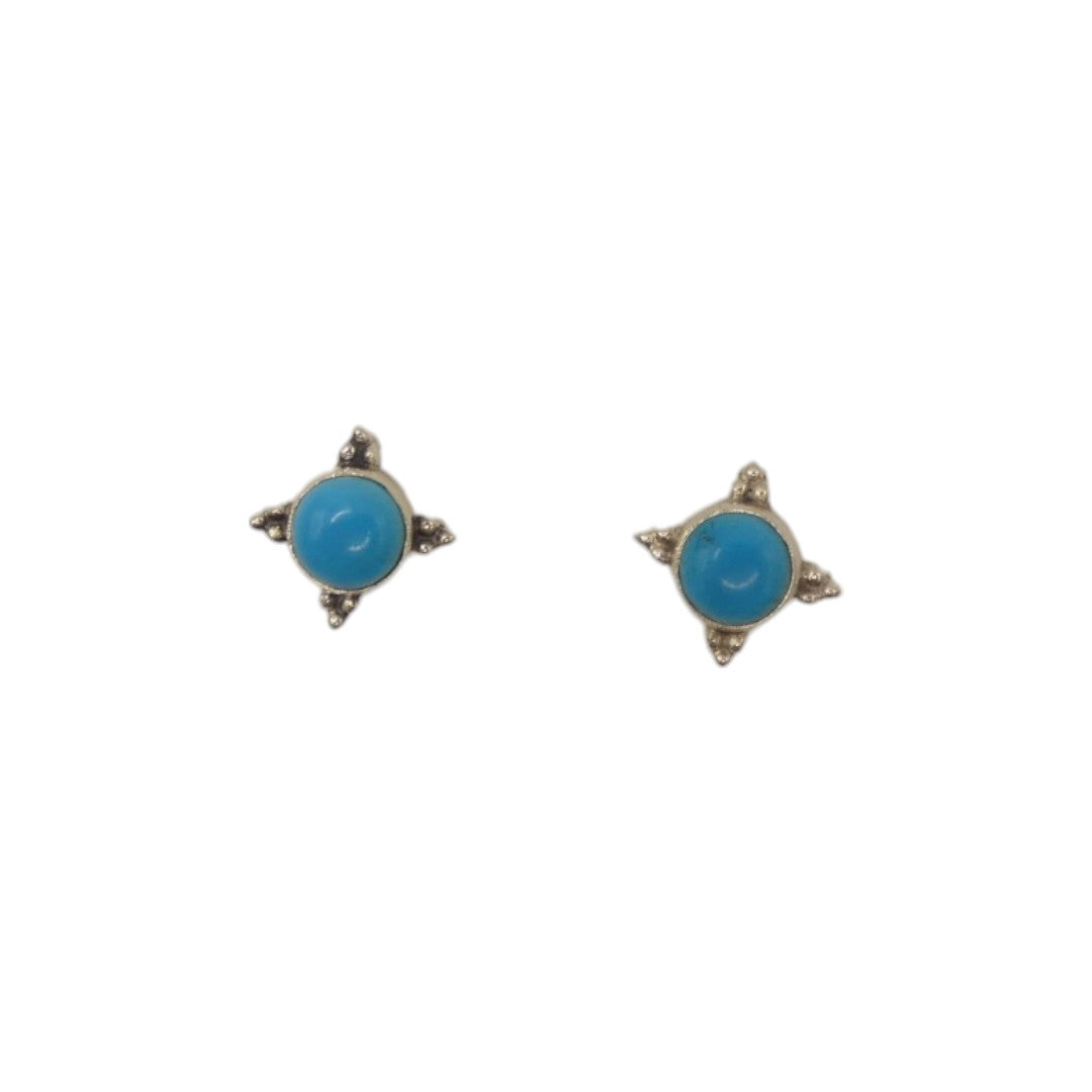 Sterling Silver Turquoise Decorative Round Stud Earrings 0.5"