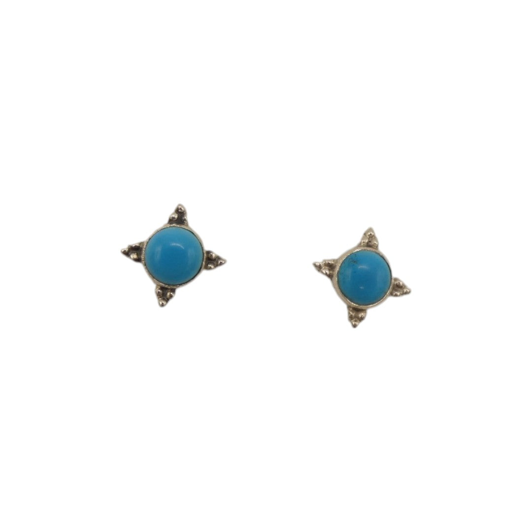 Sterling Silver Turquoise Decorative Round Stud Earrings 0.5"
