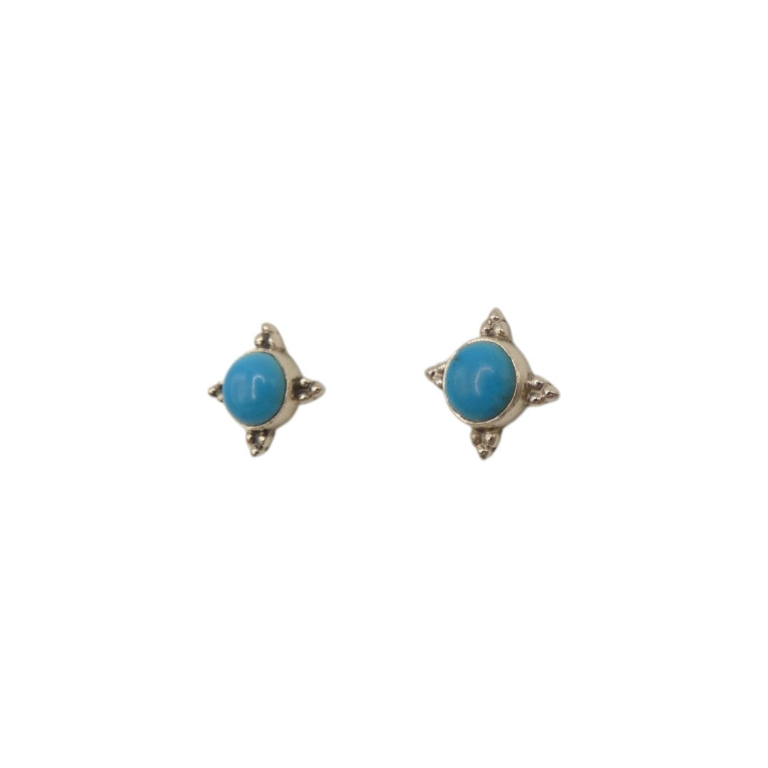 Sterling Silver Turquoise Decorative Round Stud Earrings 0.5"