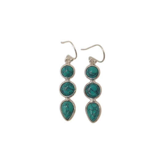 Sterling Silver Turquoise Multi Stone Drop Earrings 1.75"