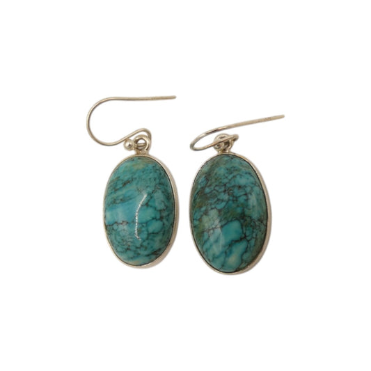 Sterling Silver Turquoise Oval Drop Earrings 1.5"