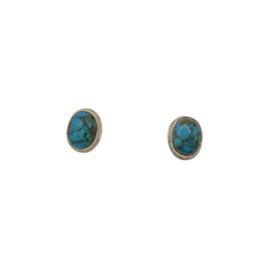 Sterling Silver Turquoise Oval Stud Earrings 0.25"