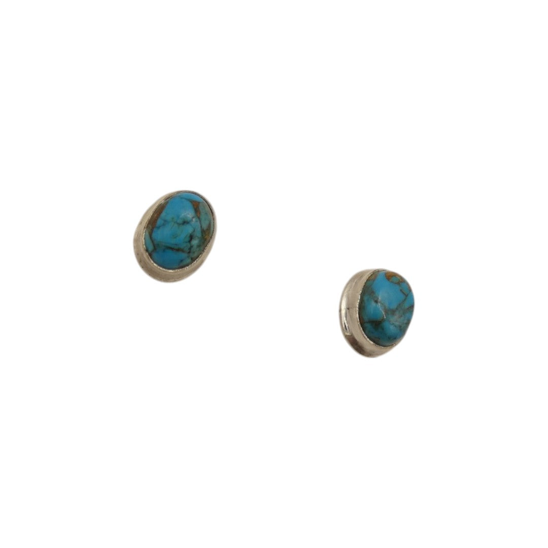 Sterling Silver Turquoise Oval Stud Earrings 0.25"