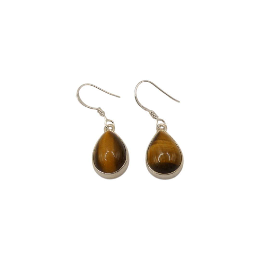 Sterling Silver Tiger's Eye Teardrop Earrings 1.3"