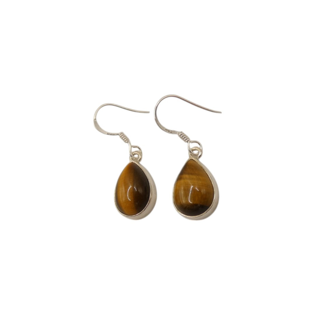 Sterling Silver Tiger's Eye Teardrop Earrings 1.3"