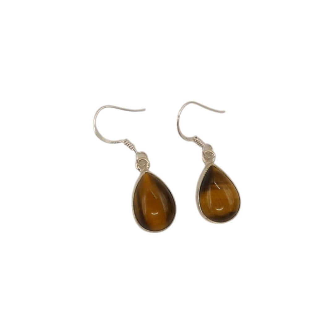 Sterling Silver Tiger's Eye Teardrop Earrings 1.3"