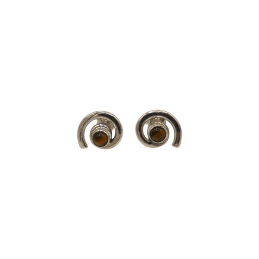 Sterling Silver Tiger's Eye Swirl Stud Earrings With Centre Stone 0.6"