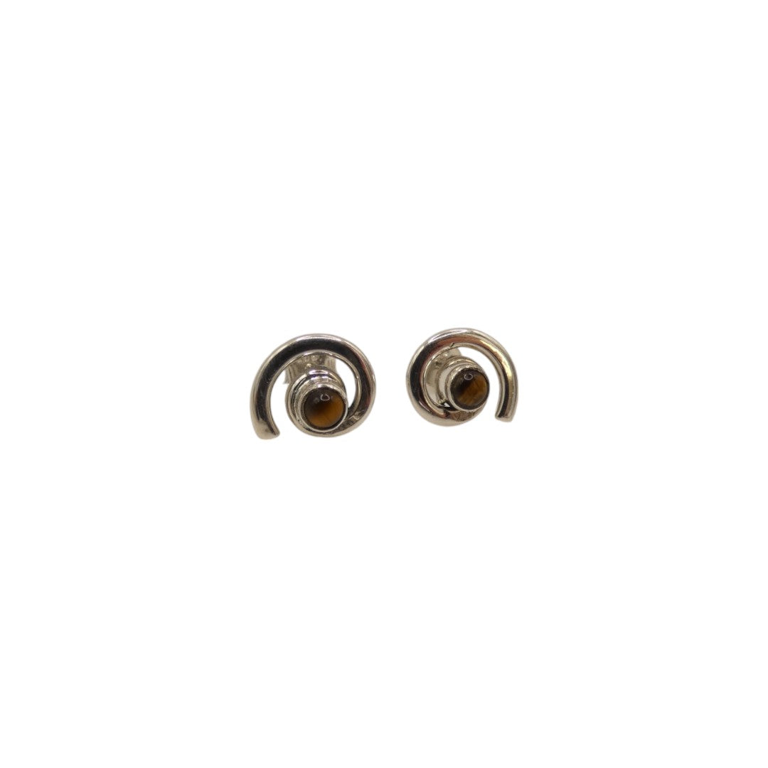 Sterling Silver Tiger's Eye Swirl Stud Earrings With Centre Stone 0.6"