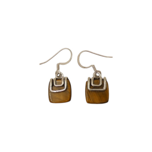 Sterling Silver Tiger's Eye Silver On Stone Drop Earrings 1.1"