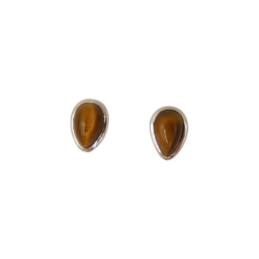 Sterling Silver Tiger's Eye Teardrop Stud Earrings 0.3"