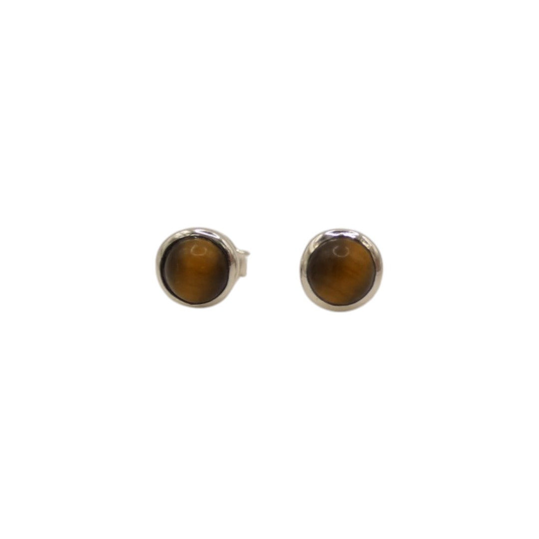 Sterling Silver Tiger's Eye Round Stud Earrings 0.3"