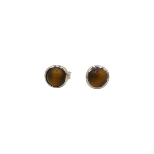 Sterling Silver Tiger's Eye Round Stud Earrings 0.3"