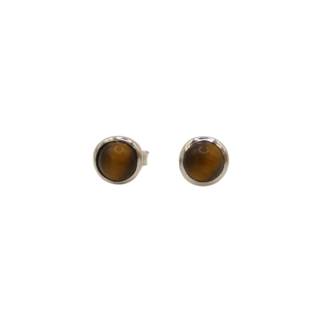 Sterling Silver Tiger's Eye Round Stud Earrings 0.3"