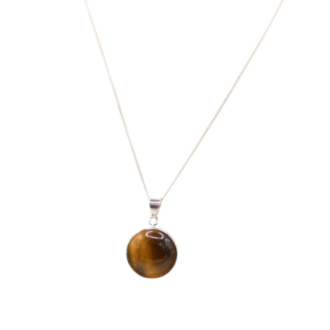 Sterling Silver Tiger's Eye Round Stone Necklace