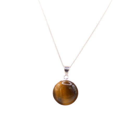 Sterling Silver Tiger's Eye Round Stone Necklace