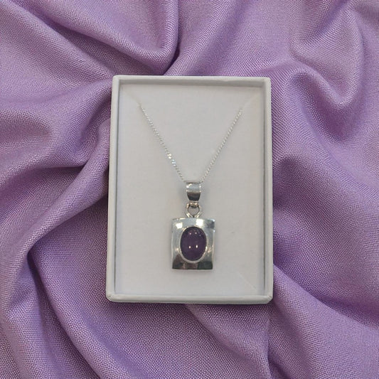 Amethyst Sterling Silver Rectangular Pendant With Oval Centre Stone