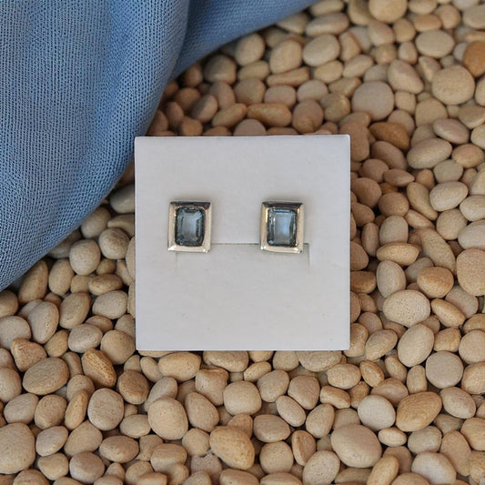 Blue Topaz Rectangular Sterling Silver Stud Earrings