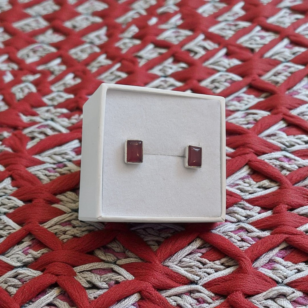 Garnet Rectangular Sterling Silver Stud Earrings