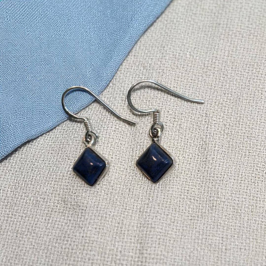 Lapis Lazuli Diamond Shape Sterling Silver Drop Earrings