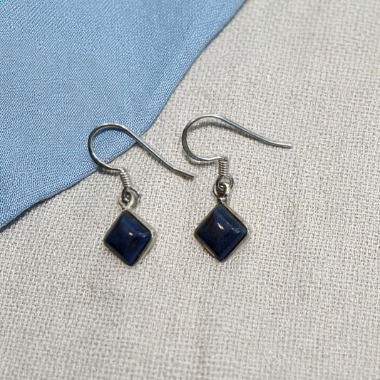 Lapis Lazuli Diamond Shape Sterling Silver Drop Earrings