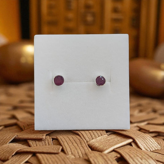 Small Round Garnet Sterling Silver Stud Earrings