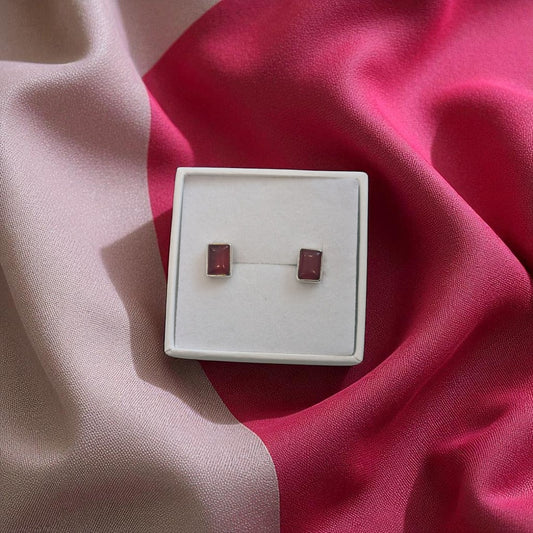 Garnet Rectangular Sterling Silver Stud Earrings