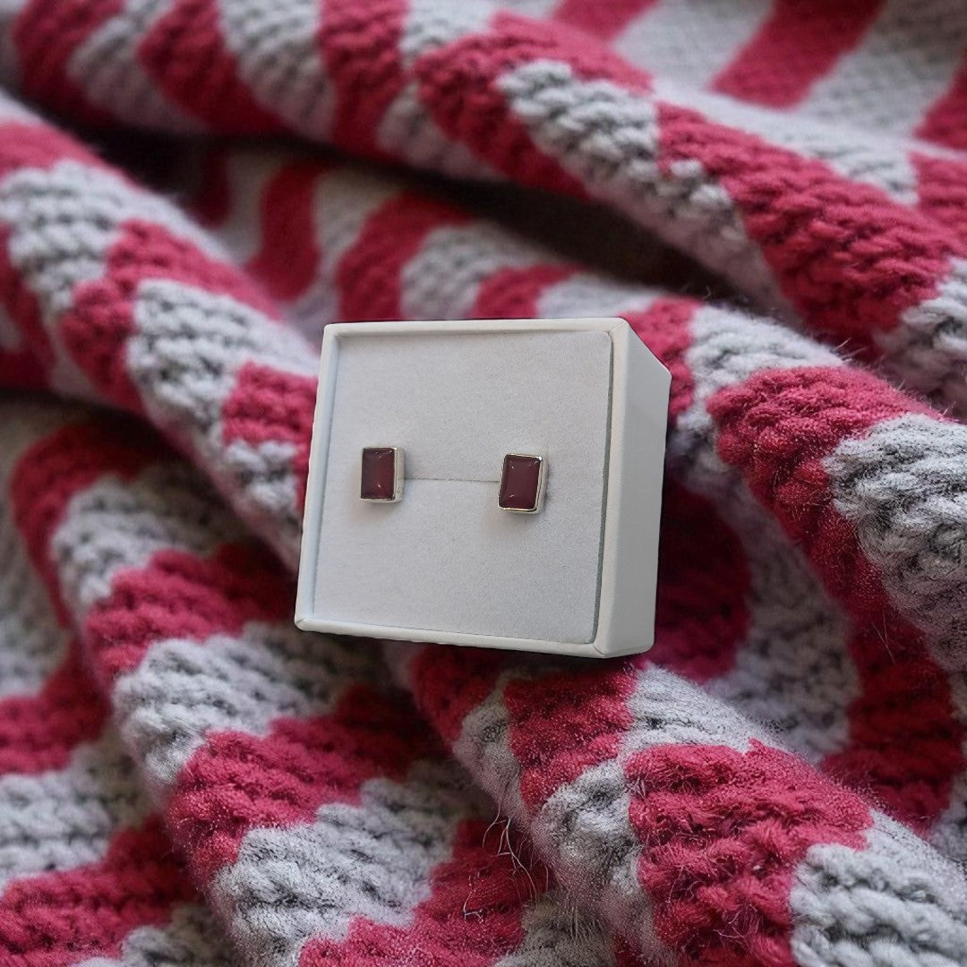 Garnet Rectangular Sterling Silver Stud Earrings