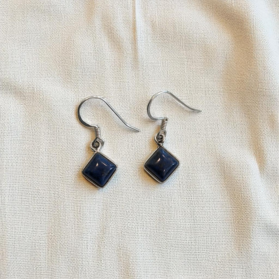 Lapis Lazuli Diamond Shape Sterling Silver Drop Earrings