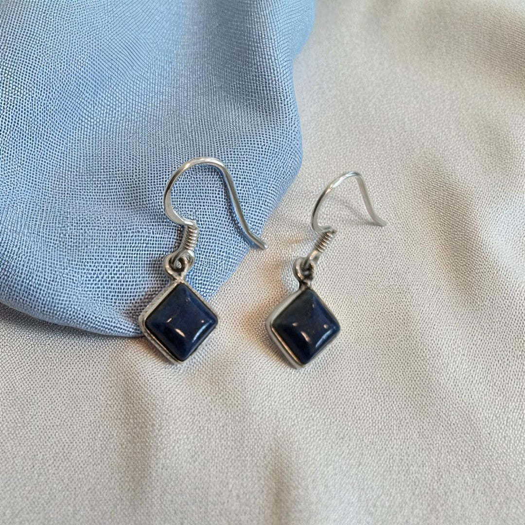 Lapis Lazuli Diamond Shape Sterling Silver Drop Earrings