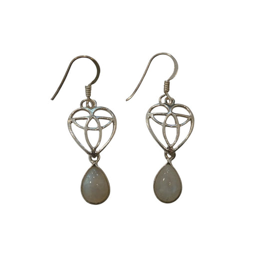 Moonstone Celtic Heart Sterling Silver Drop Earrings