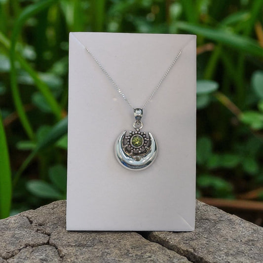 Peridot Moon And Sun Sterling Silver Necklace