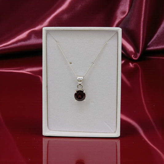 Sterling Silver Garnet Round Stone Necklace