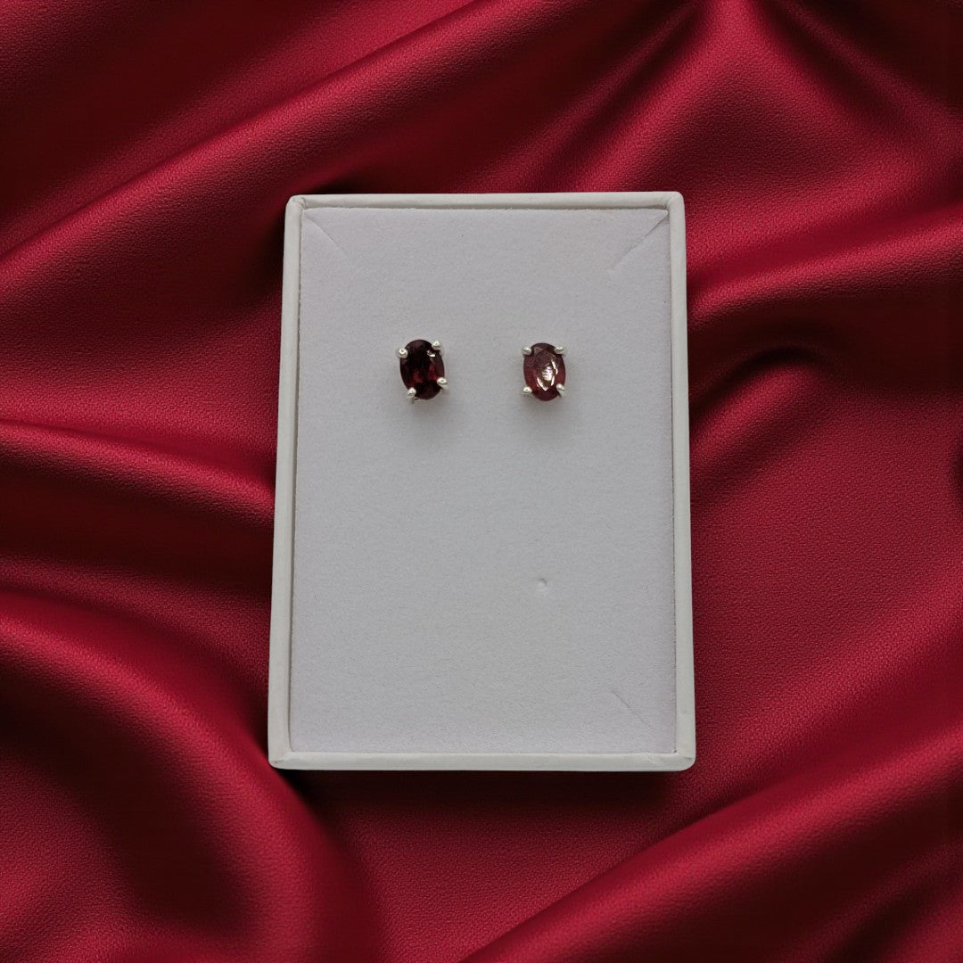 Sterling Silver Simply Garnet Stud Earrings 0.3"