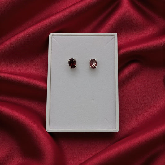 Sterling Silver Simply Garnet Stud Earrings 0.3"