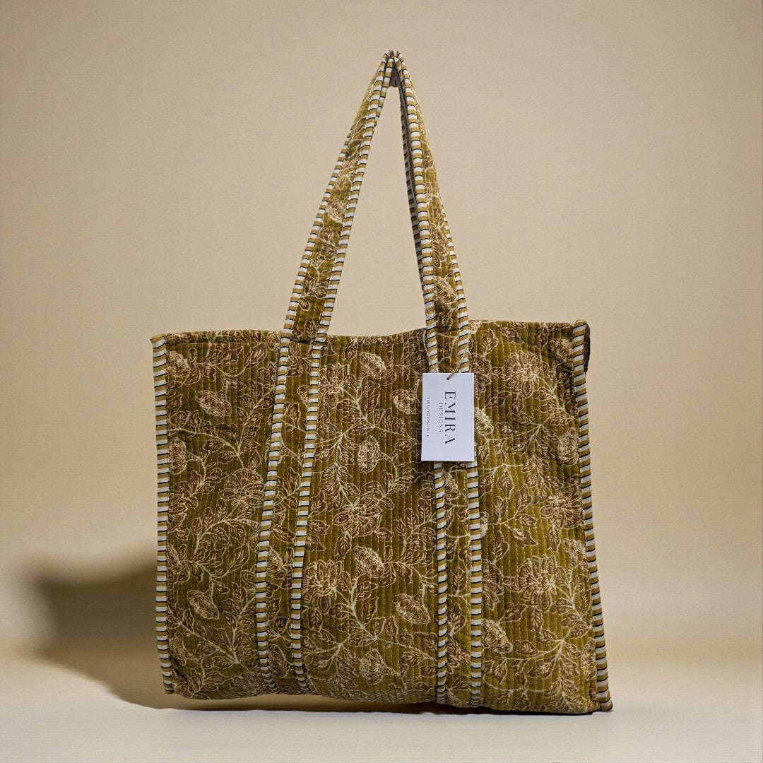 Gold Velvet Block Print Tote Bag