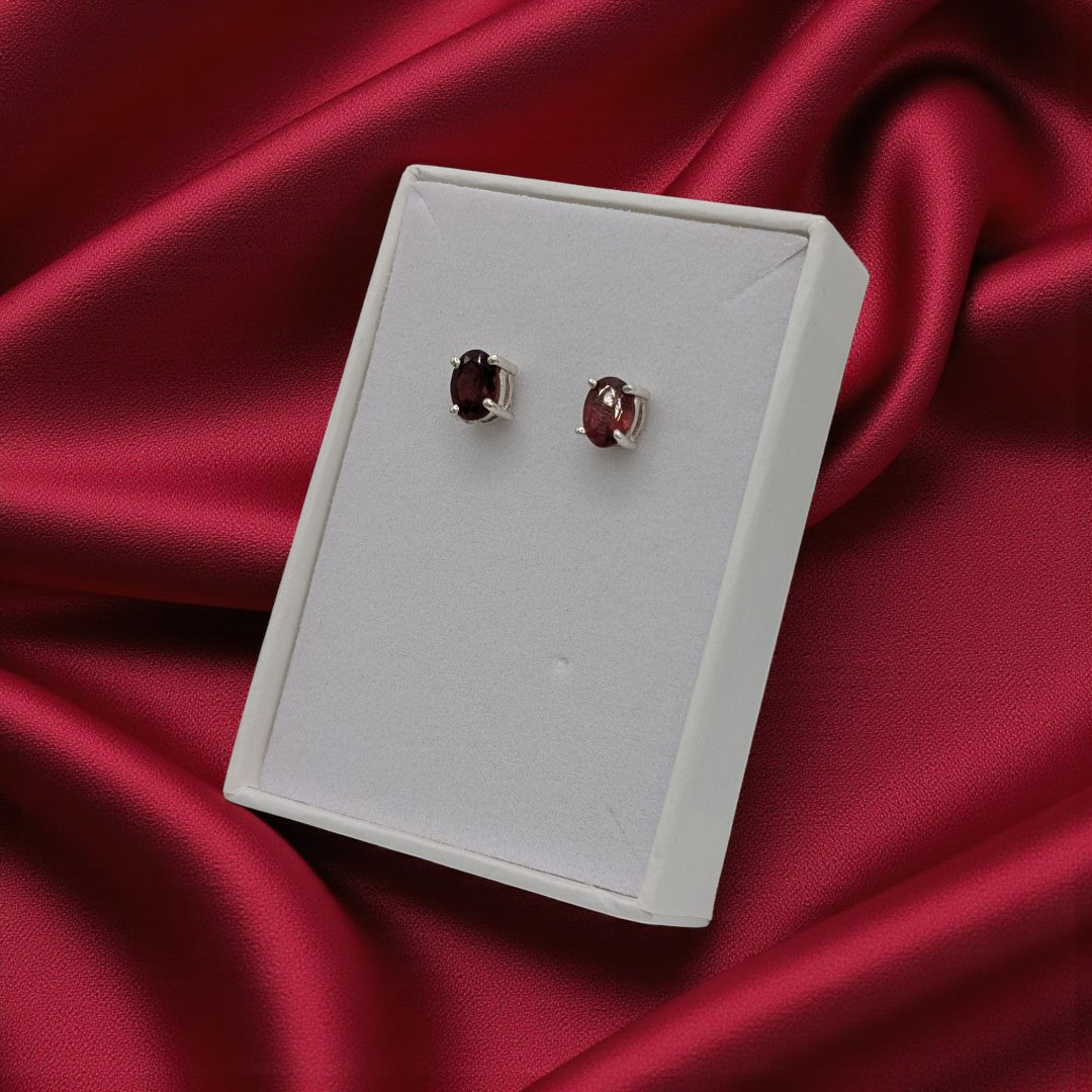 Sterling Silver Simply Garnet Stud Earrings 0.3"