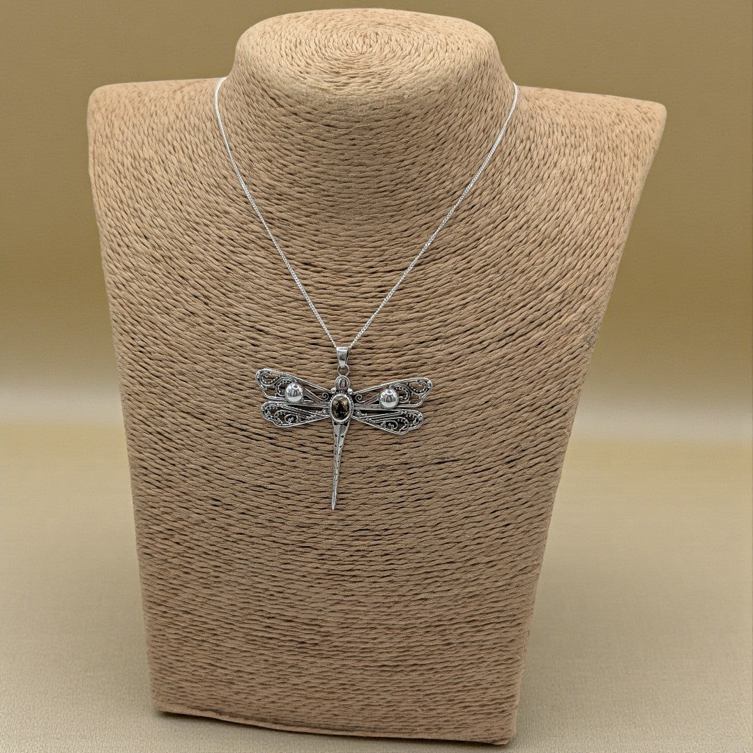 Sterling Silver Emira Citrine Large Dragonfly Necklace