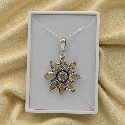 Sterling Silver Emira Citrine Flower Necklace