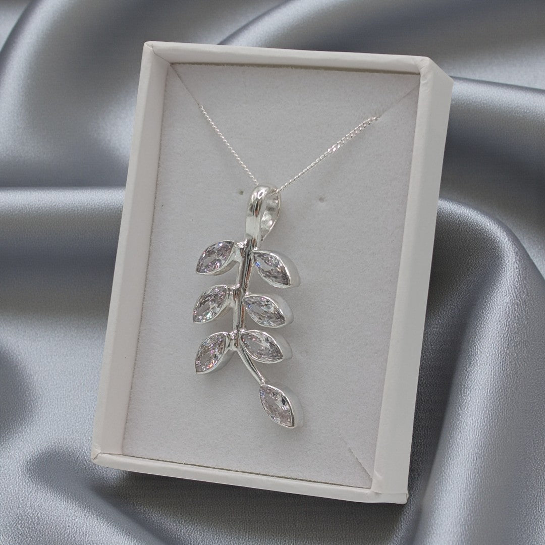 Sterling Silver Emira Cubic Zirconia Leaves Necklace