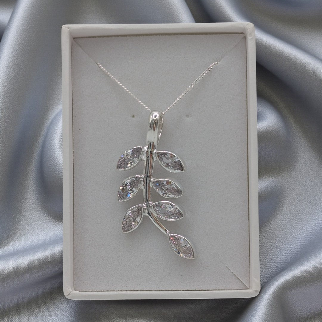 Sterling Silver Emira Cubic Zirconia Leaves Necklace