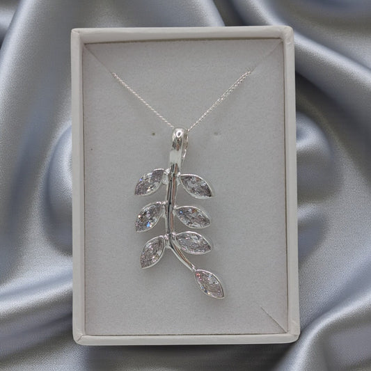 Sterling Silver Emira Cubic Zirconia Leaves Necklace