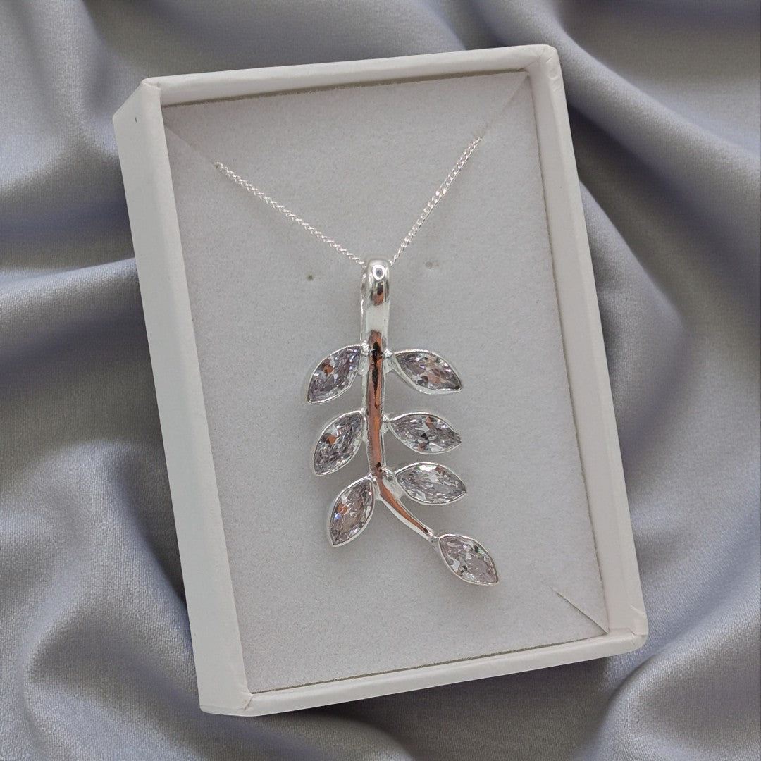 Sterling Silver Emira Cubic Zirconia Leaves Necklace