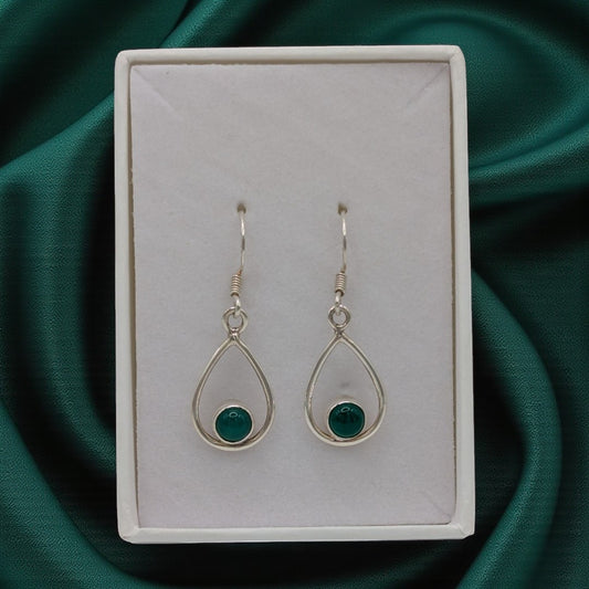 Sterling Silver Emira Green Onyx Open Teardrop Shape Earrings 1.4"