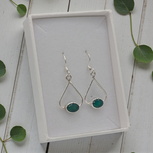 Sterling Silver Emira Green Onyx Open Teardrop Earrings 1.3"