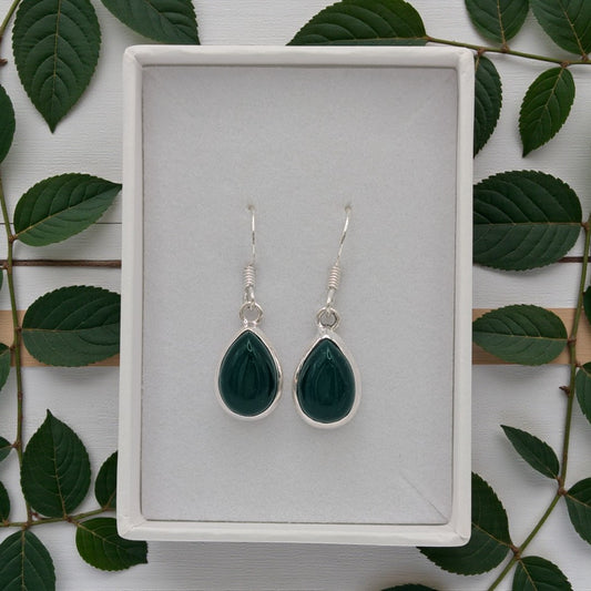 Sterling Silver Emira Green Onyx Teardrop Earrings 1.4"