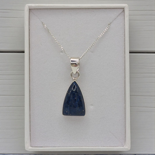 Sterling Silver Emira Lapis Lazuli Necklace With Curved Triangular Stone