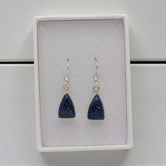 Sterling Silver Lapis Lazuli Curved Triangular Drop Earrings 1.5"