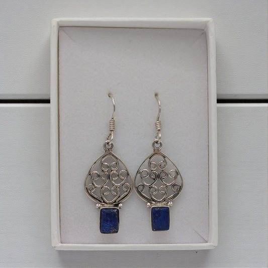 Sterling Silver Lapis Decorative Drop Earrings 1.5"