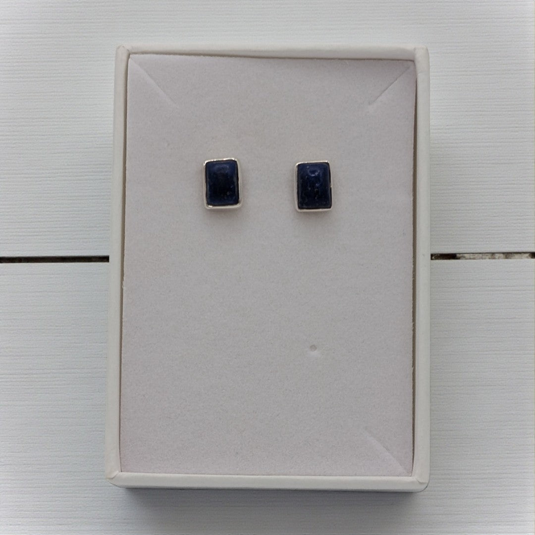 Sterling Silver Lapis Lazuli Rectangular Stud Earrings 0.3"