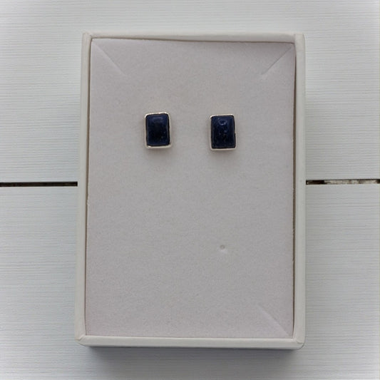 Sterling Silver Lapis Lazuli Rectangular Stud Earrings 0.3"